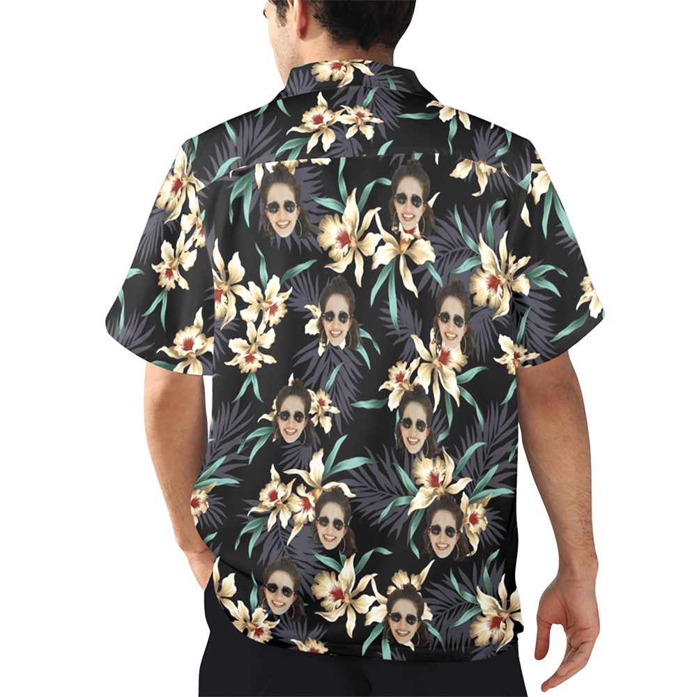 Custom Face Lily Flowers Hawaiian Shirt | Personalized Tropical Aloha Shirt For Cruise Trip