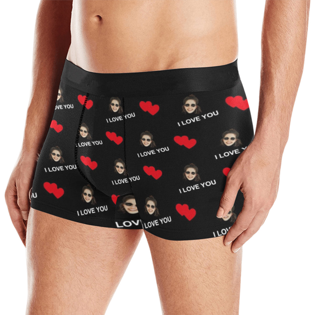Custom Love Heart Face Underwear | Personalized Photo Men's Boxer Briefs For Valentine's Day/Anniversary