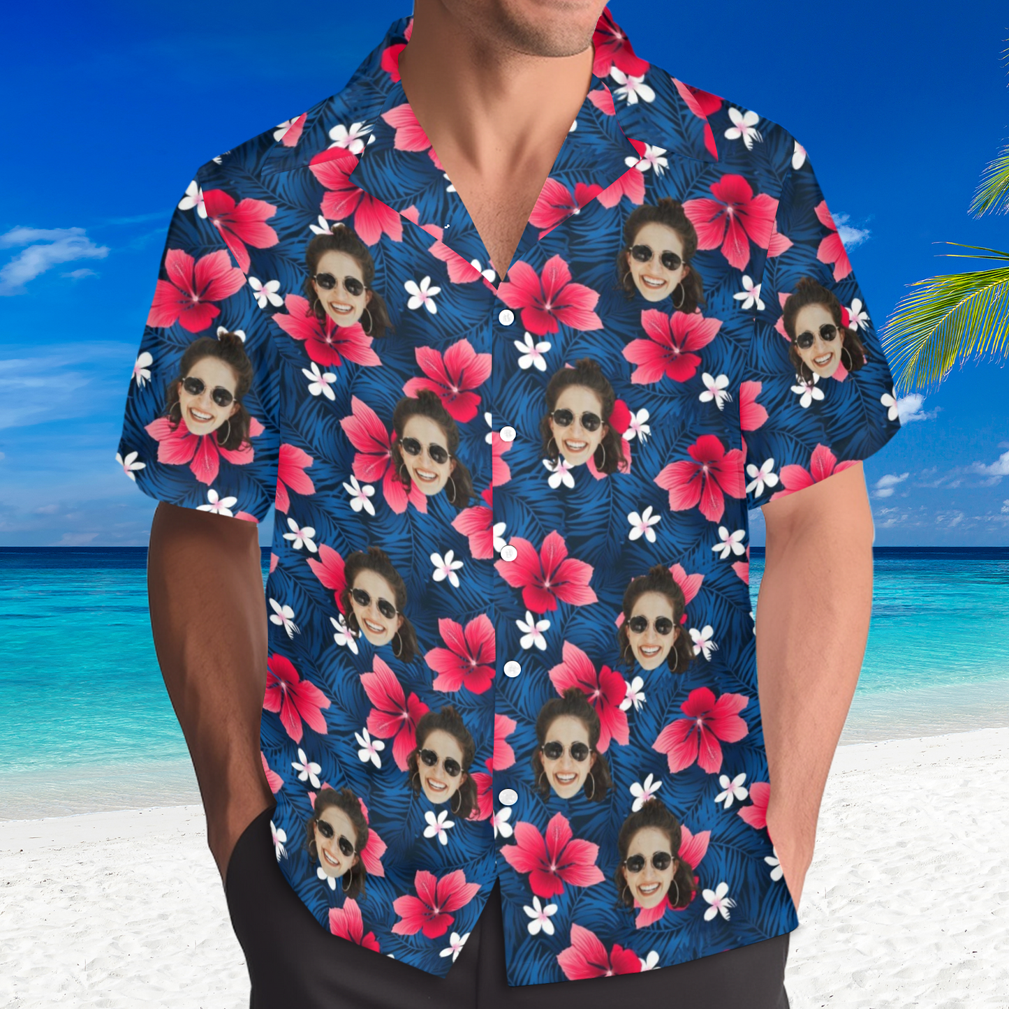Custom Face Flower Petals Hawaiian Shirt | Personalized Tropical Aloha Shirt Father's Day Gift
