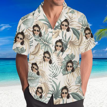 Custom Face Palm Leaves Hawaiian Shirt | Personalized Tropical Aloha Shirt Birthday/Anniversary Gift