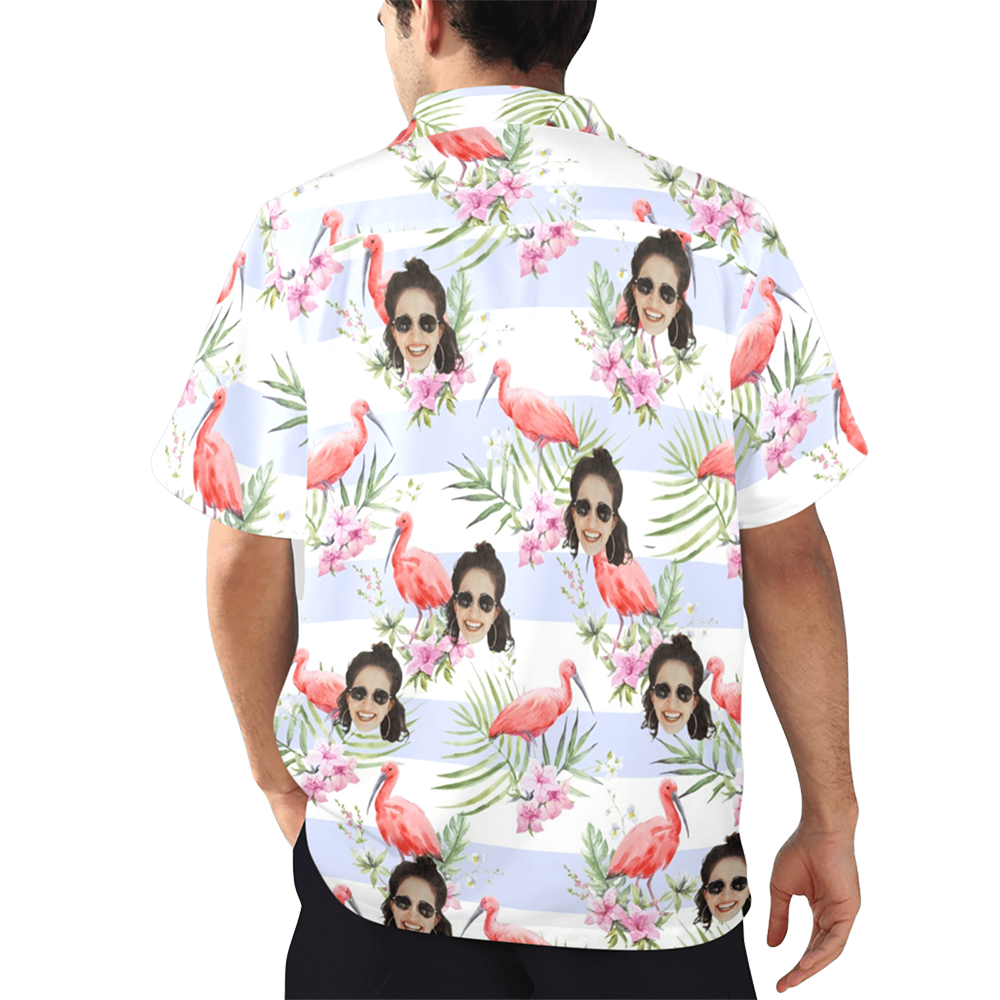 Custom Face Pink Flamingo Hawaiian Shirt | Personalized Tropical Aloha Shirt Anniversary Gift