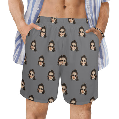 Custom Face Multi Color Beach Shorts | Personalized Photo Men's Elastic Swim Trunks For Wedding/Bachelor Party