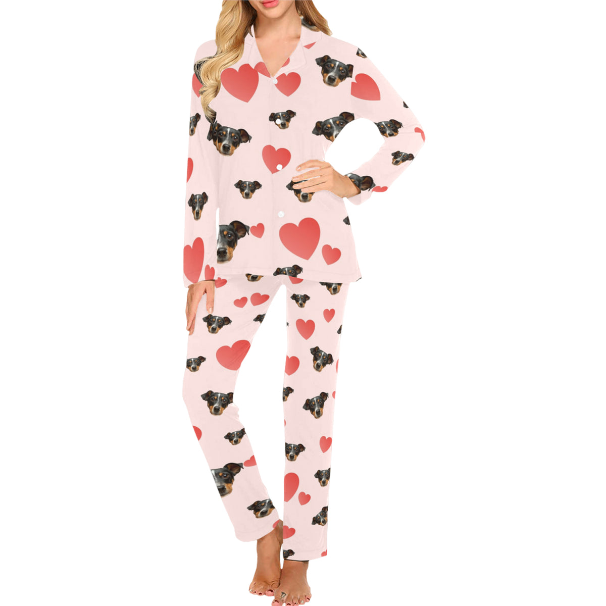 Custom Heart Multi-Color Pajamas | Personalized Women's Long Pajama Set Birthday Gift