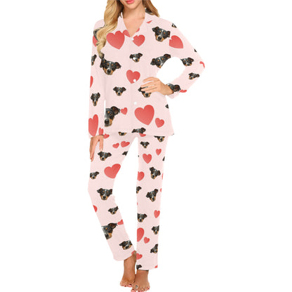 Custom Heart Multi-Color Pajamas | Personalized Women's Long Pajama Set Birthday Gift
