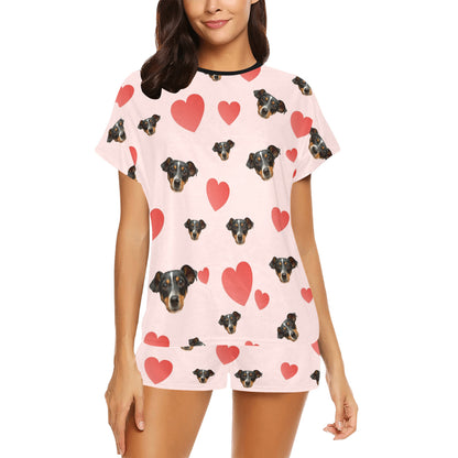 Custom Heart Multi-Color Pajamas | Personalized Women's Short Pajama Set Valentine's Day Gift