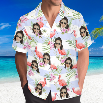 Custom Face Pink Flamingo Hawaiian Shirt | Personalized Tropical Aloha Shirt Anniversary Gift