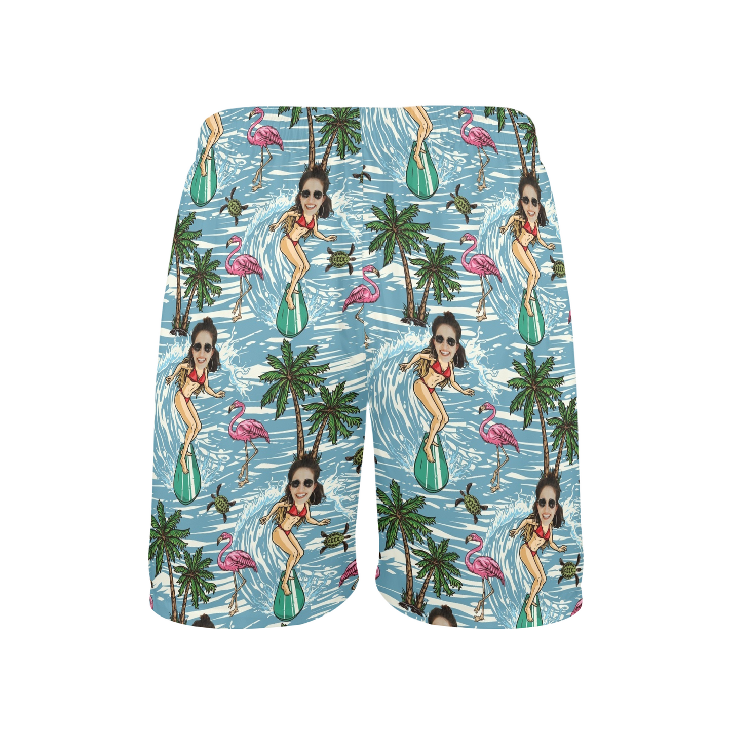 Custom Face Surfing Beach Shorts | Personalized Photo Men's Elastic Swim Trunks Prank Gift