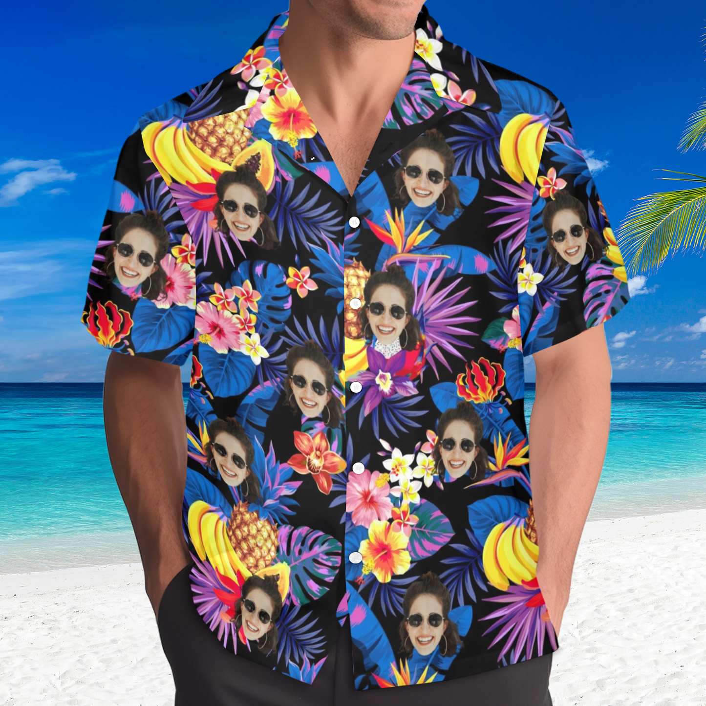 Custom Face Tropical Fruit Hawaiian Shirt | Personalized Tropical Aloha Shirt Bachelor Party Gift