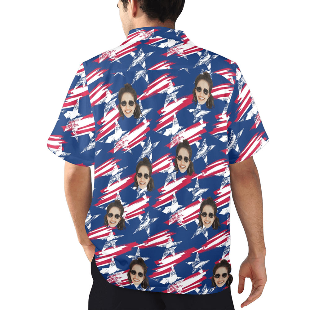 Custom Face Vintage USA Flag Hawaiian Shirt | Personalized Tropical Aloha Shirt Independence Day Party