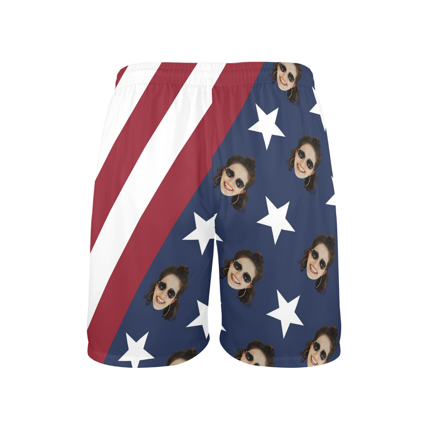 Custom Face USA Flag Beach Shorts | Personalized Photo Men's Elastic Swim Trunks For July 4th Party