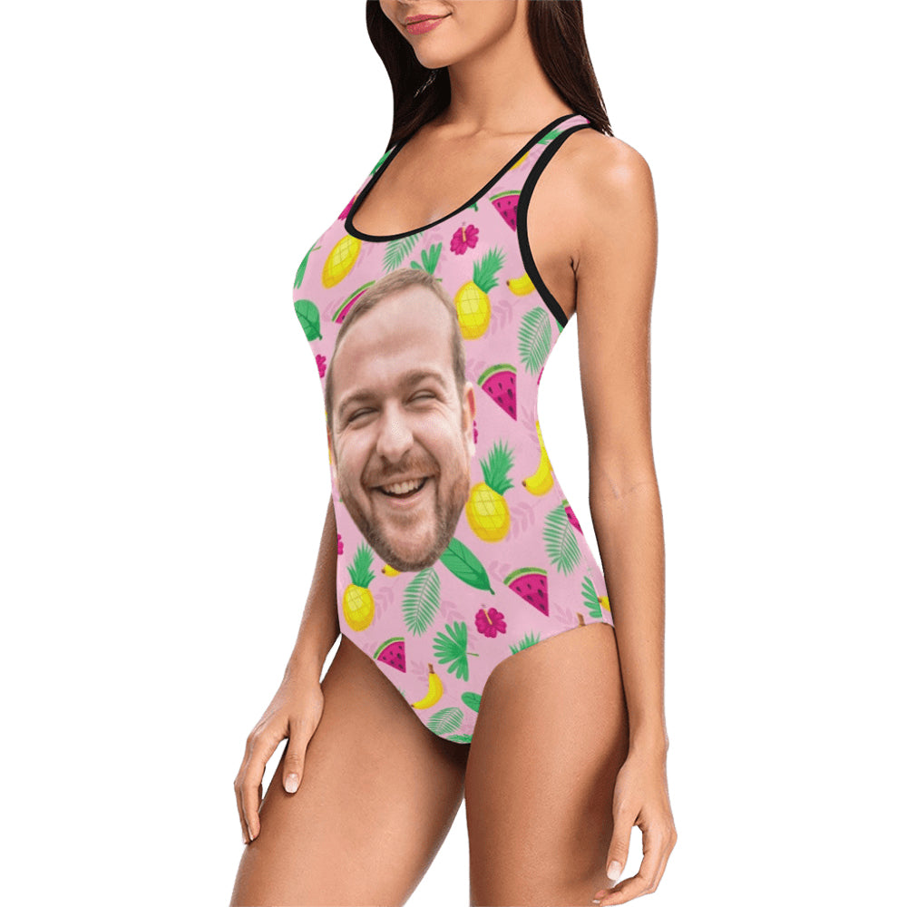 Custom Tropical Fruit Face Swimsuit | Unique Women's Tank Top One Piece Bathing Suit For Summer Vacation