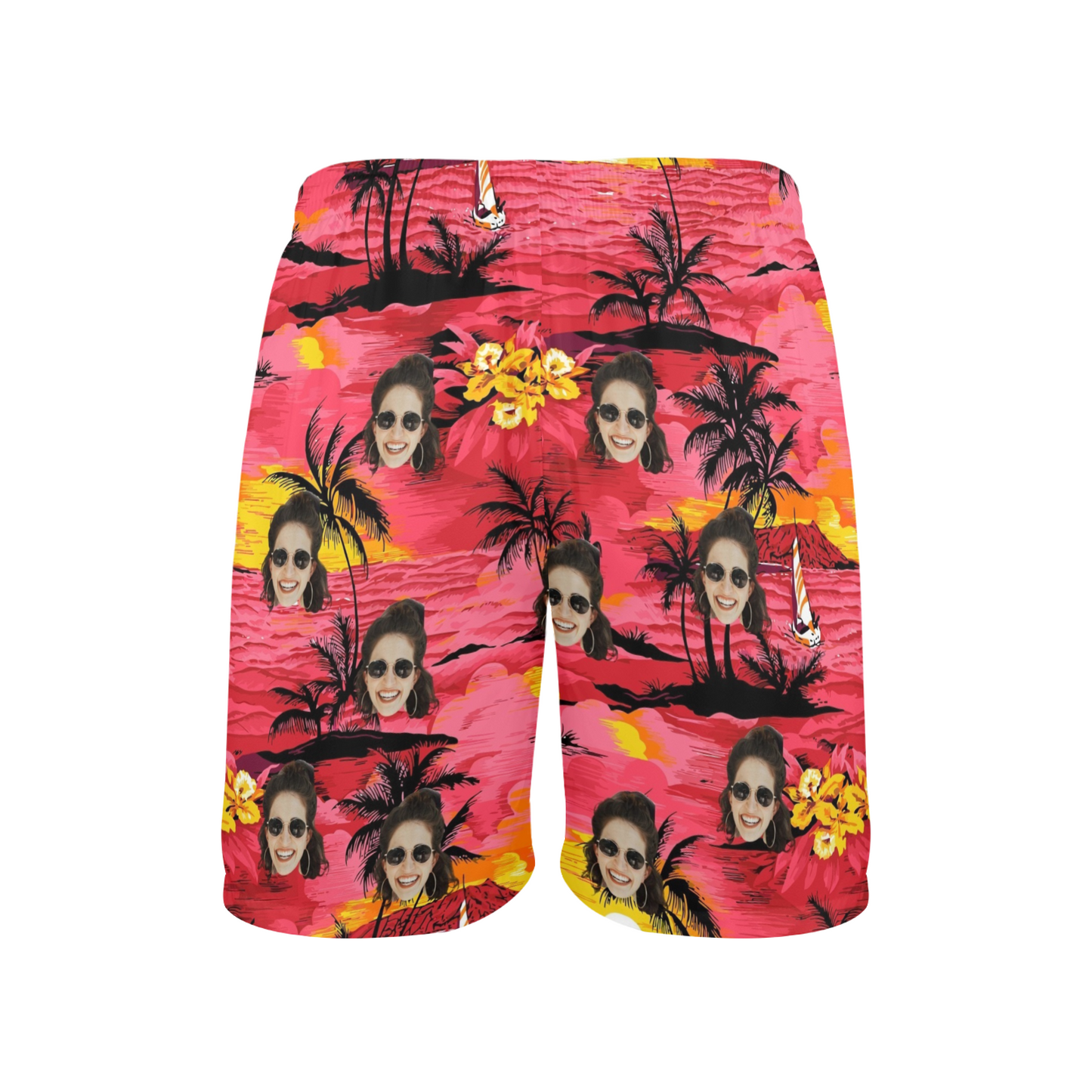 Custom Face Watercolor Print Beach Shorts | Personalized Photo Men's Elastic Swim Trunks For Beach Trip