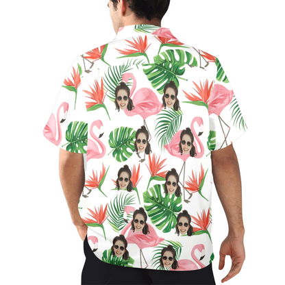 Custom Face Pink Flamingo Hawaiian Shirt | Personalized Tropical Aloha Shirt Vacation Party