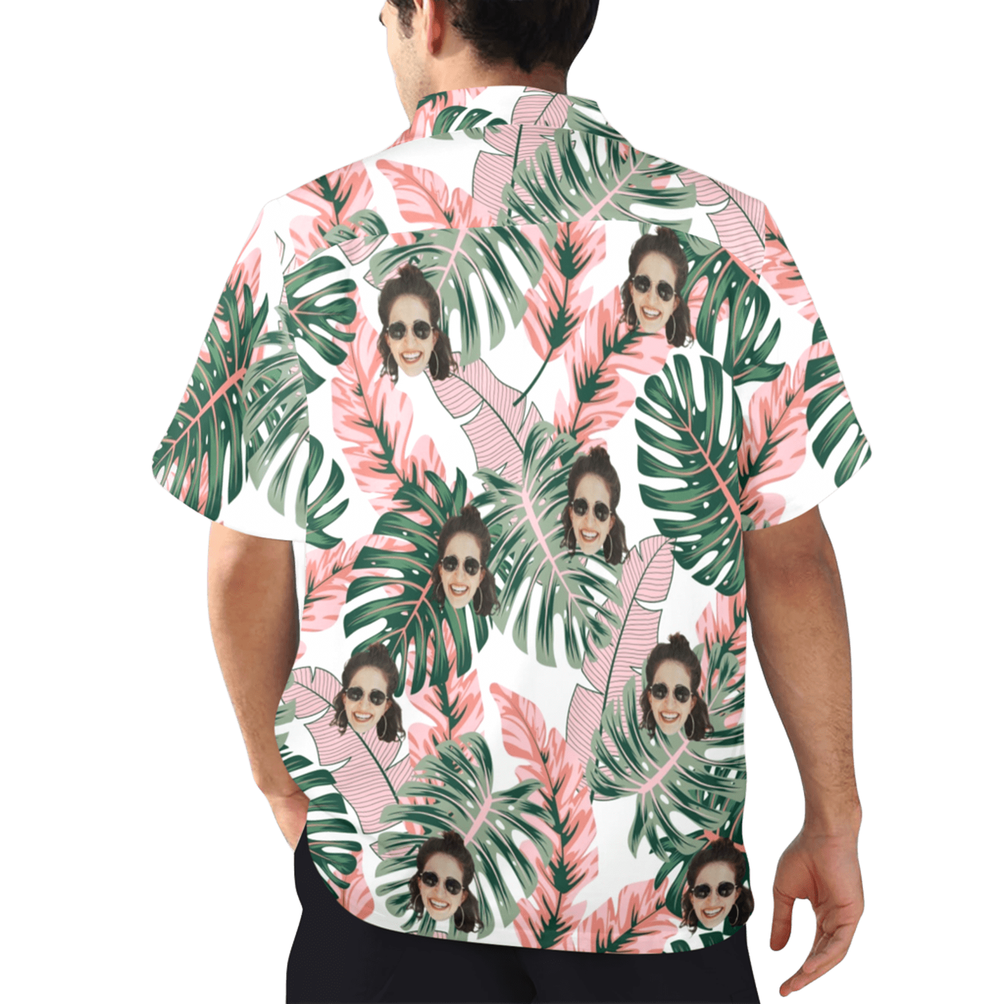 Custom Face Pink Plantain Leaves Hawaiian Shirt | Personalized Tropical Aloha Shirt Birthday Party Gift