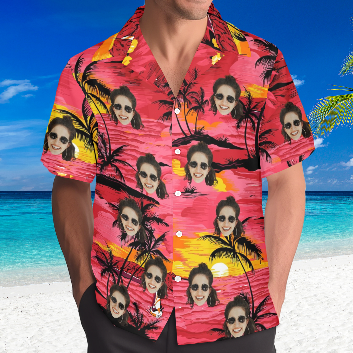 Custom Face Watercolor Print Hawaiian Shirt | Personalized Tropical Aloha Shirt for Beach & Vacation