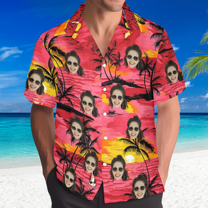 Custom Face Watercolor Print Hawaiian Shirt | Personalized Tropical Aloha Shirt for Beach & Vacation