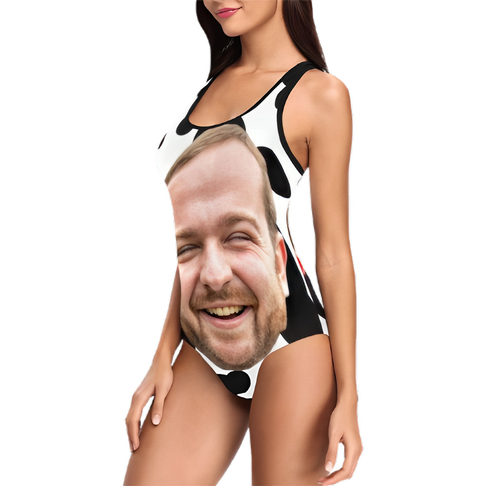 Custom Milk Cow Color Face Swimsuit | Unique Women's Tank Top One Piece Bathing Suit Float Trip