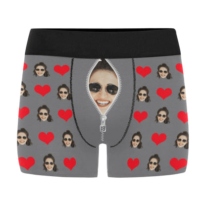 Custom Face Zip Heart Underwear | Personalized Photo Men's Boxer Briefs For Birthday/Christmas Gifts