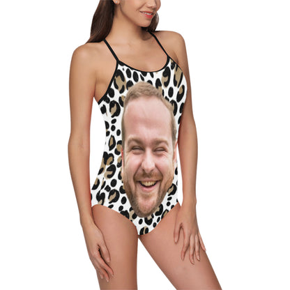 Custom Leopard Big Face Swimsuit | Unique Women's Slip One-Piece Bathing Suit For Bachelorette Party