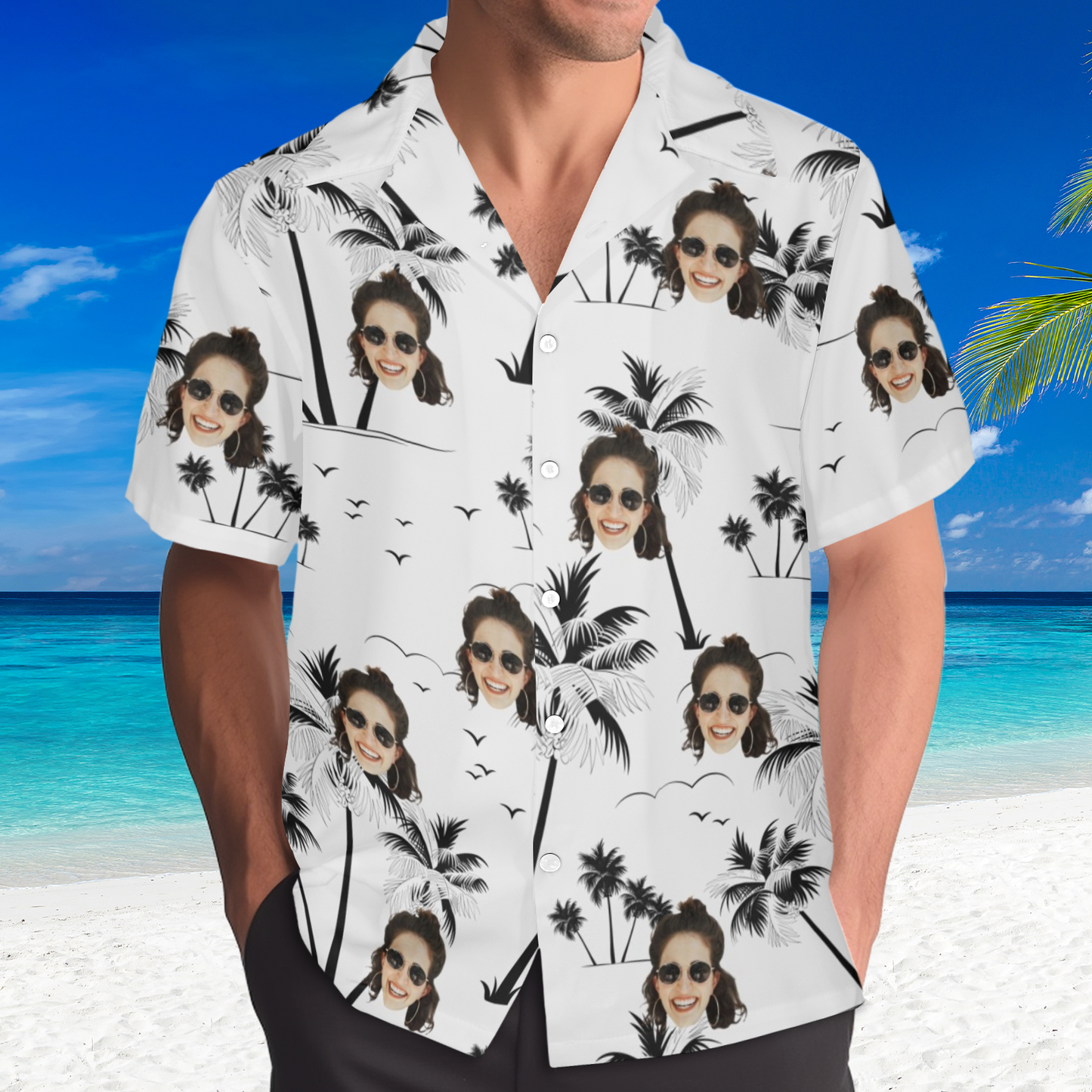Custom Face Coconut Tree Hawaiian Shirt | Personalized Tropical Aloha Shirt Father's Day Gift