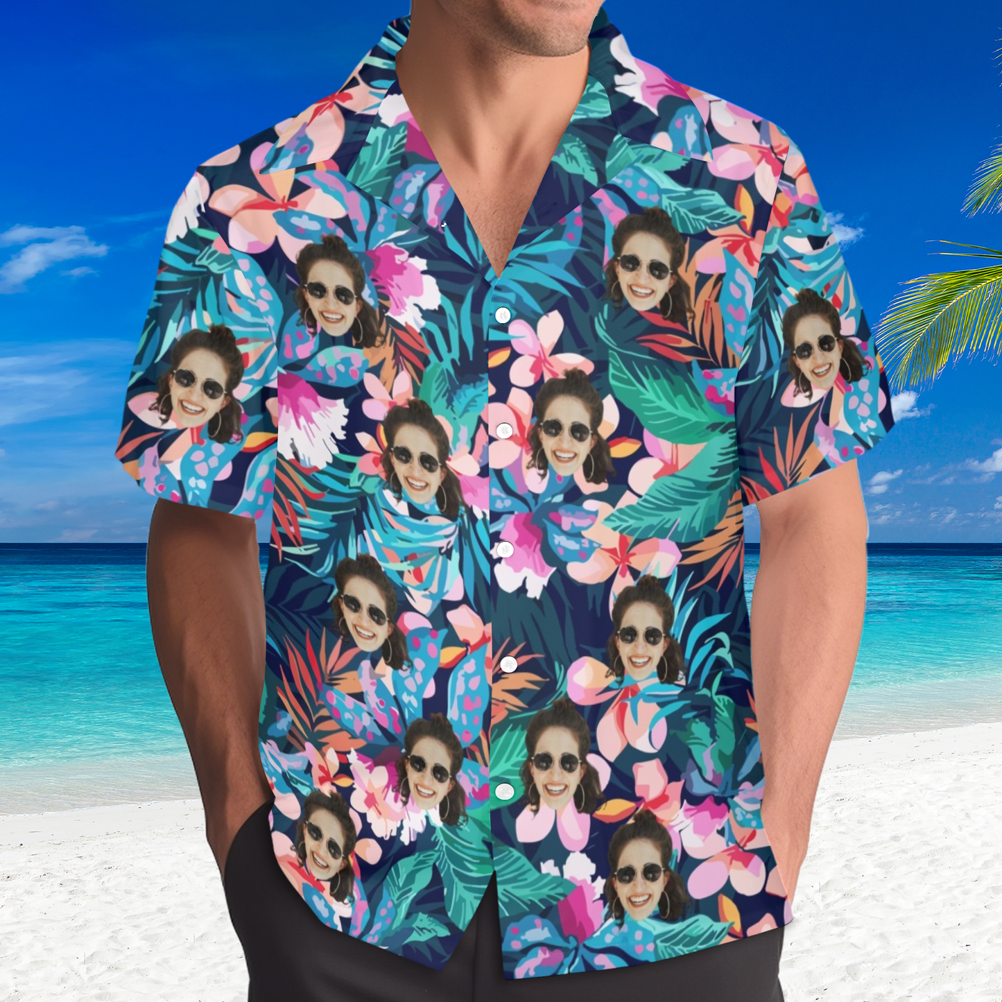 Hot Recommend Custom Face Sea Flower Hawaiian Shirt | Personalized Tropical Aloha Shirt