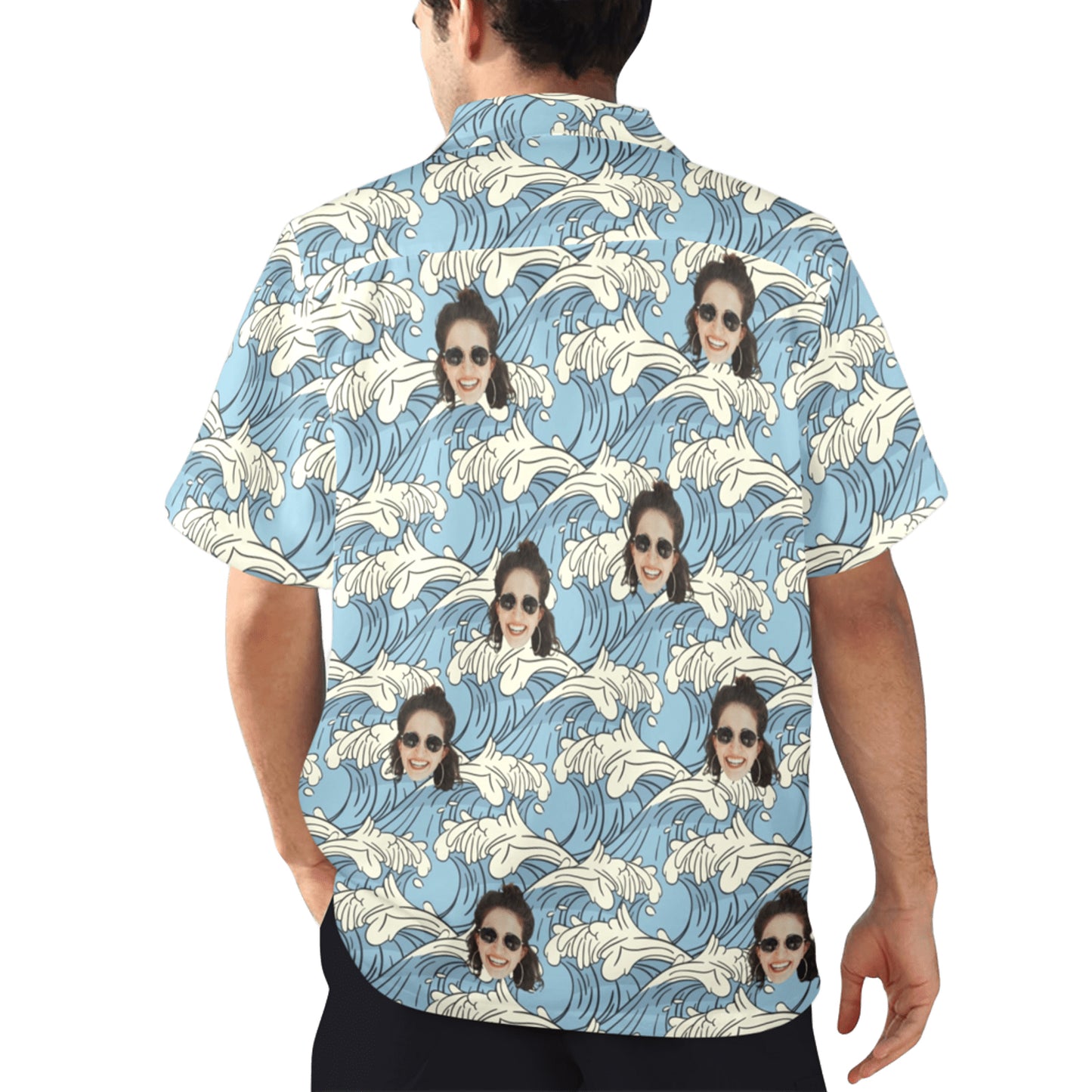 Custom Face Blue Waves Hawaiian Shirt | Personalized Summer Vibes Tropical Aloha Shirt