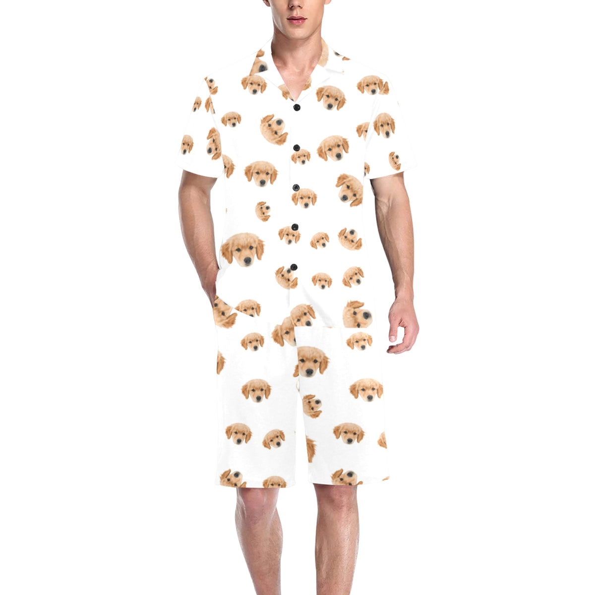 Custom Face Multi-Color Pajamas | Personalized Men's V-Neck Short Pajama Set Gift for Husband/Boyfriend