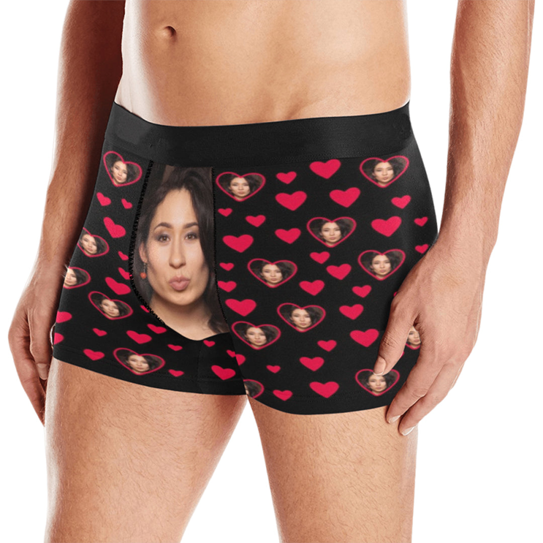 Custom Big Face For Love Underwear | Personalized Photo Men's Boxer Briefs Valentine's Day Gift