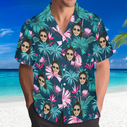 Custom Face Coconut Flowers Hawaiian Shirt | Personalized Tropical Aloha Shirt Beach Cruise Party Gift