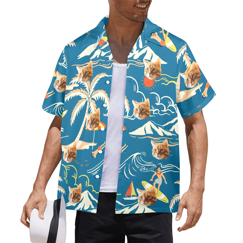 Custom Face Blue Surfing Island Hawaiian Shirt | Personalized Tropical Aloha Shirt For Boat/Cruise Trip