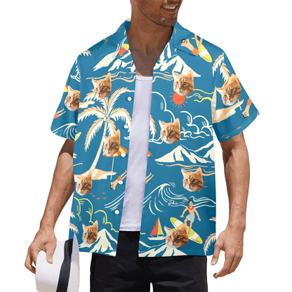 Custom Face Blue Surfing Island Hawaiian Shirt | Personalized Tropical Aloha Shirt For Boat/Cruise Trip