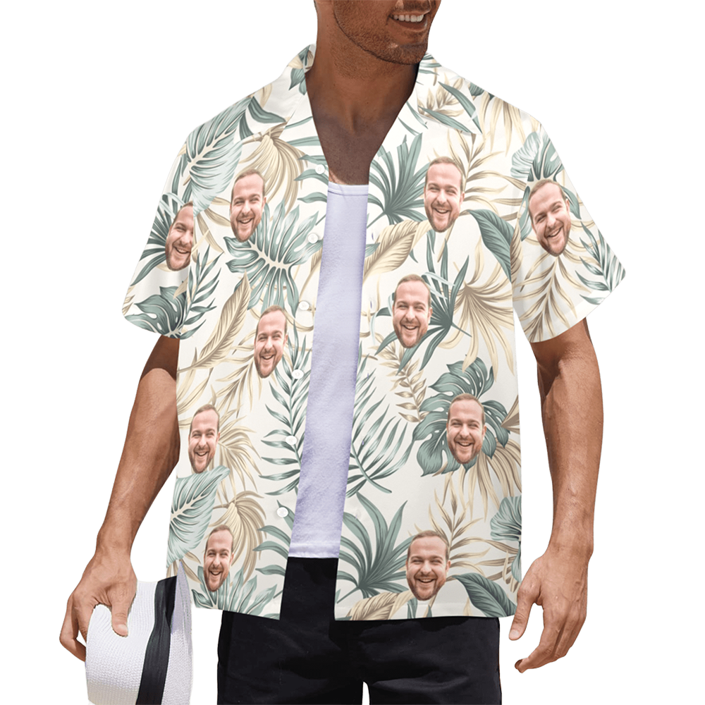 Custom Face Palm Leaves Hawaiian Shirt | Personalized Tropical Aloha Shirt Birthday/Anniversary Gift