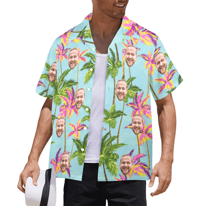 Custom Face Purple&Green Coconut Tree Hawaiian Shirt | Personalized Tropical Aloha Shirt For Float Trip