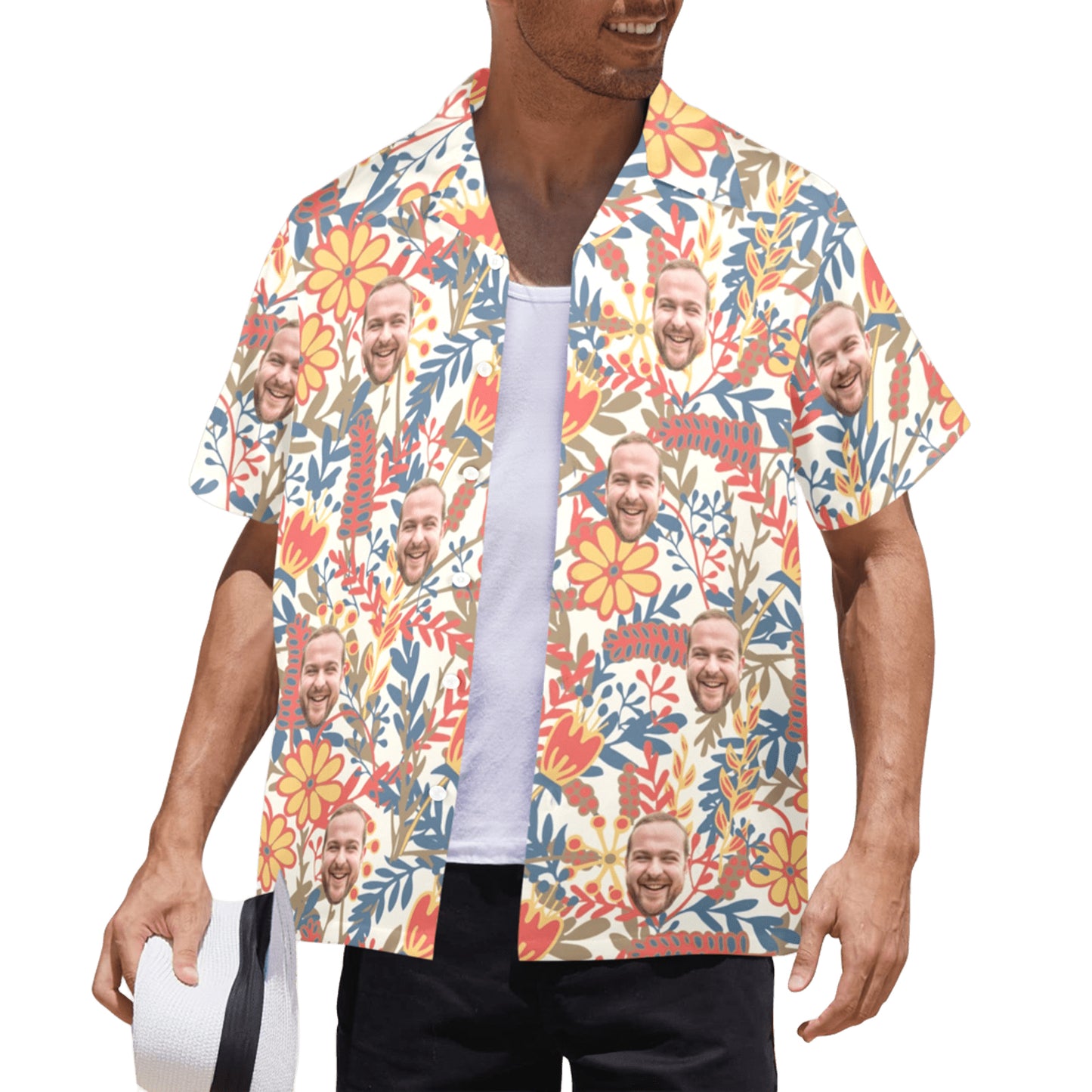 Custom Face Vibrant Floral Watercolor Hawaiian Shirt | Personalized Tropical Aloha Shirt For Birthday Surprise