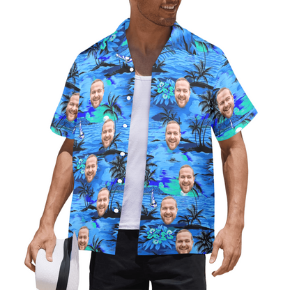 Custom Face Blue Island Hawaiian Shirt | Personalized Tropical Summer Shirt Best Couple Gift
