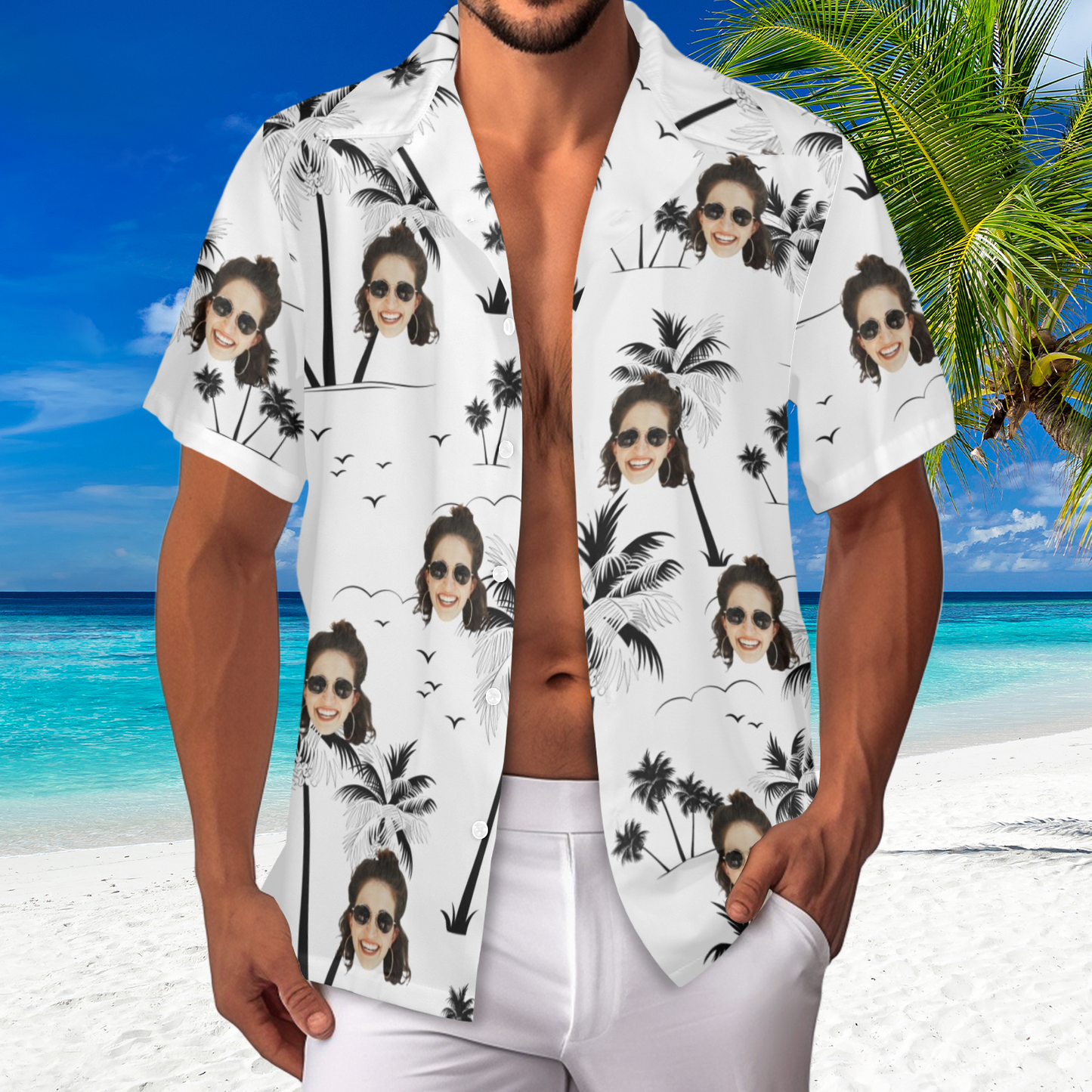 Custom Face Coconut Tree Hawaiian Shirt | Personalized Tropical Aloha Shirt Father's Day Gift
