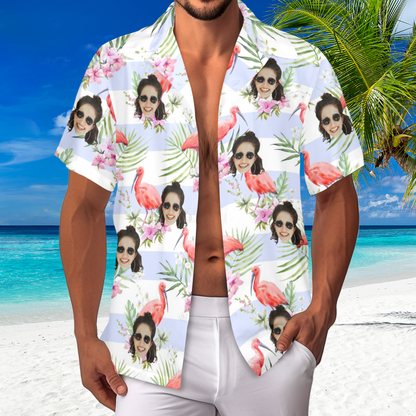 Custom Face Pink Flamingo Hawaiian Shirt | Personalized Tropical Aloha Shirt Anniversary Gift