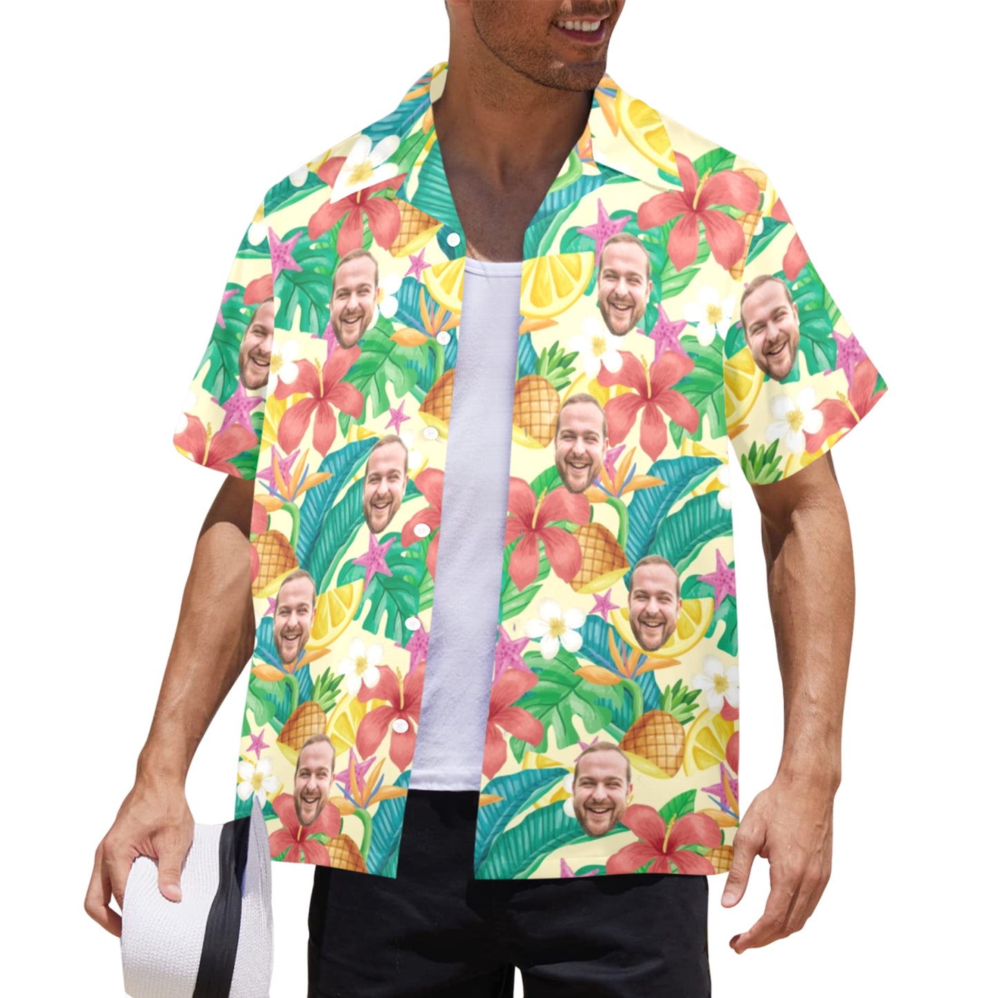 Custom Exotic Flowers & Fruits Face Hawaiian Shirt | Personalized Tropical Aloha Shirt Father's Day Gift