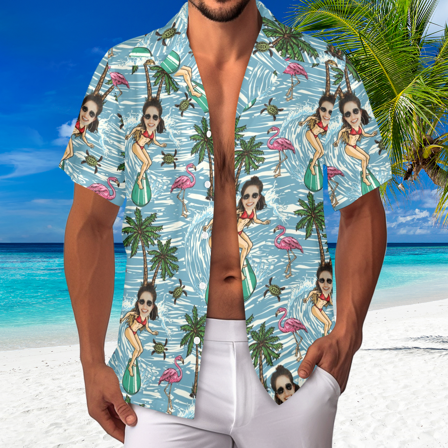 Custom Face Surfing Beach Hawaiian Shirt | Personalized Tropical Aloha Shirt For Cruise Trip