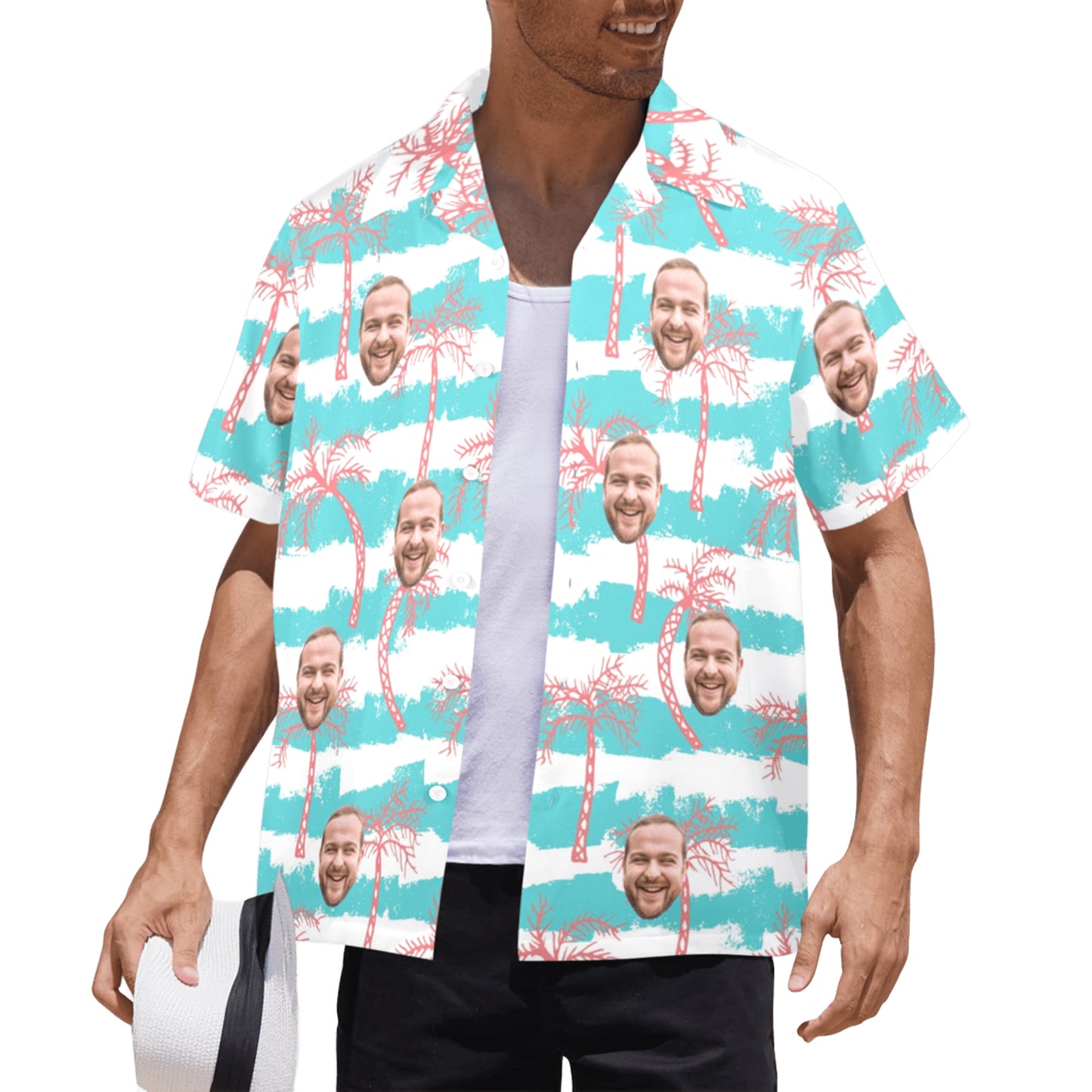 Custom Face Azure Wave Coconut Shore Hawaiian Shirt | Personalized Tropical Aloha Shirt For Spring/Summer Vacation