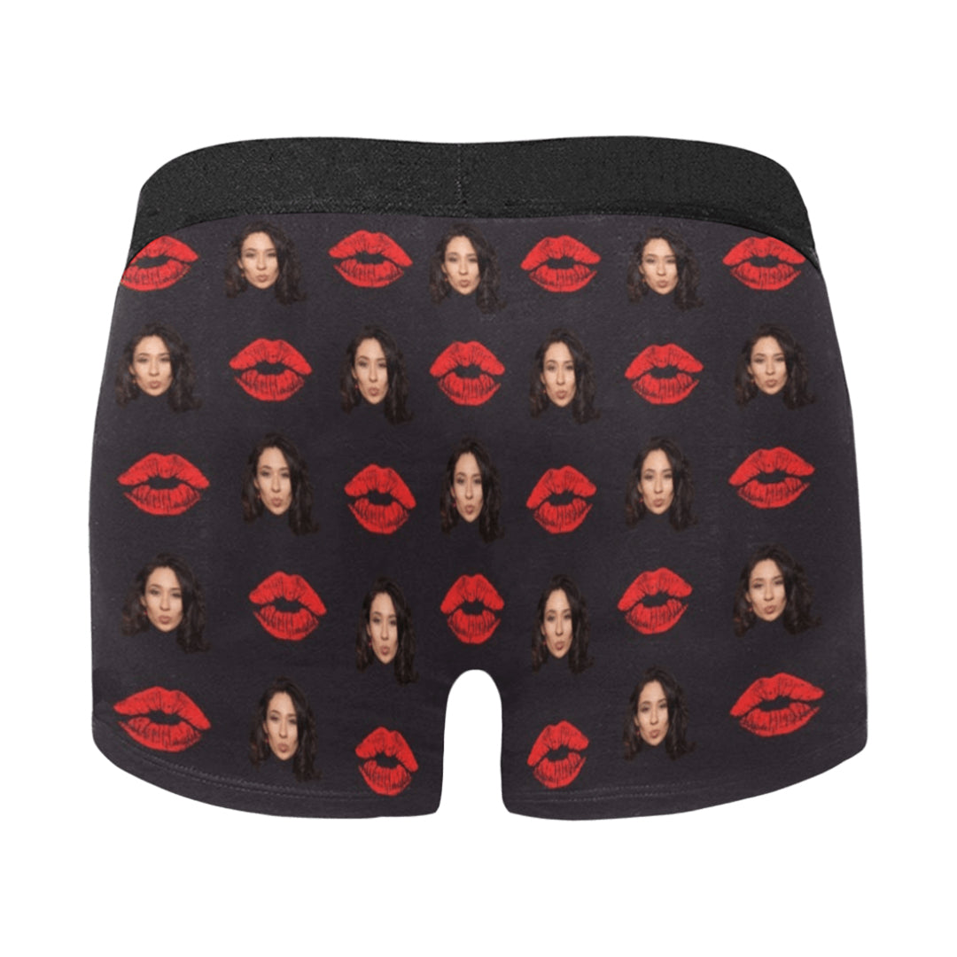 Custom Big Face Red Lip Underwear | Personalized Photo Men's Boxer Briefs For Birthday/Valentine