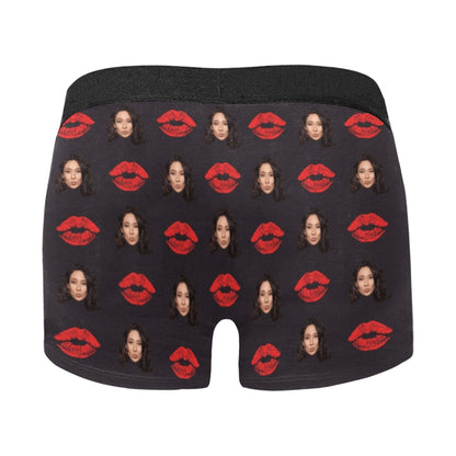 Custom Big Face Red Lip Underwear | Personalized Photo Men's Boxer Briefs For Birthday/Valentine