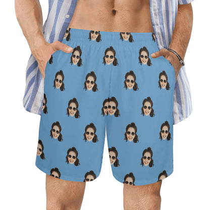 Custom Face Multi Color Beach Shorts | Personalized Photo Men's Elastic Swim Trunks For Wedding/Bachelor Party