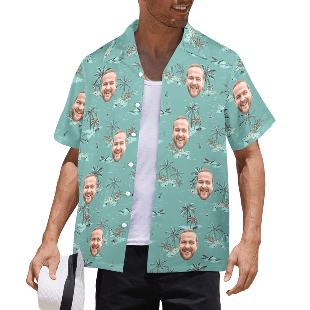Custom Face Coconut Tree&Island Hawaiian Shirt | Personalized Tropical Aloha Shirt Birthday&Bachelor Party Gift