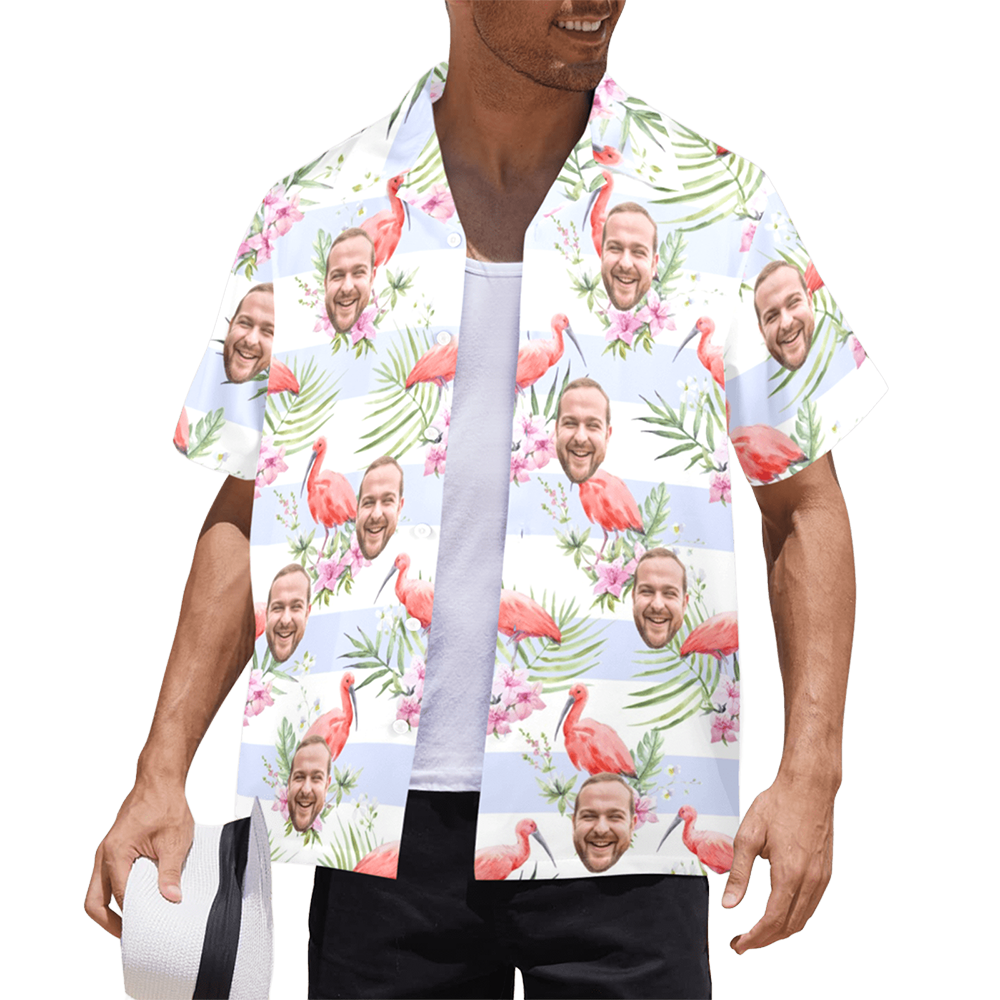 Custom Face Pink Flamingo Hawaiian Shirt | Personalized Tropical Aloha Shirt Anniversary Gift