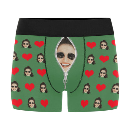Custom Face Zip Heart Underwear | Personalized Photo Men's Boxer Briefs For Birthday/Christmas Gifts