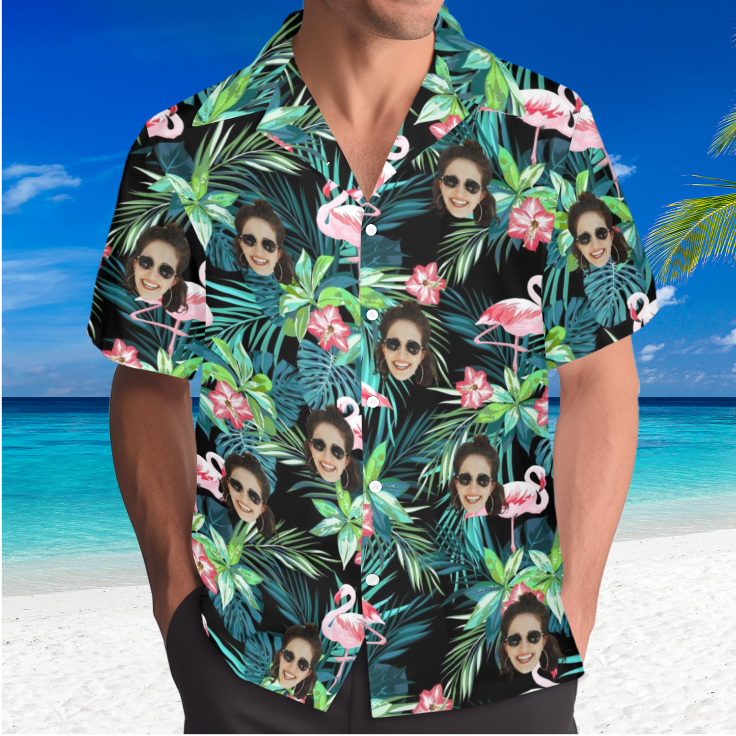 Custom Face Flamingo Hawaiian Shirt | Personalized Tropical Aloha Shirt for Men & Women