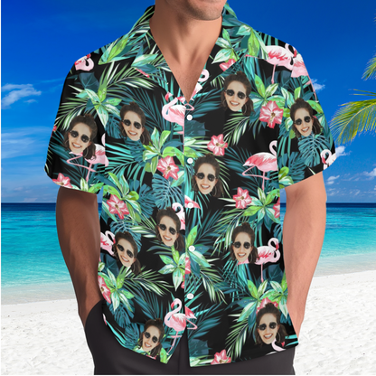 Custom Face Flamingo Hawaiian Shirt | Personalized Tropical Aloha Shirt for Men & Women