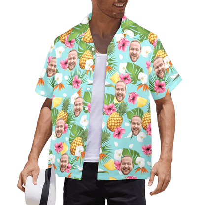 Custom Face Pineapple Flowers Hawaiian Shirt | Personalized Tropical Aloha Shirt For Family Party