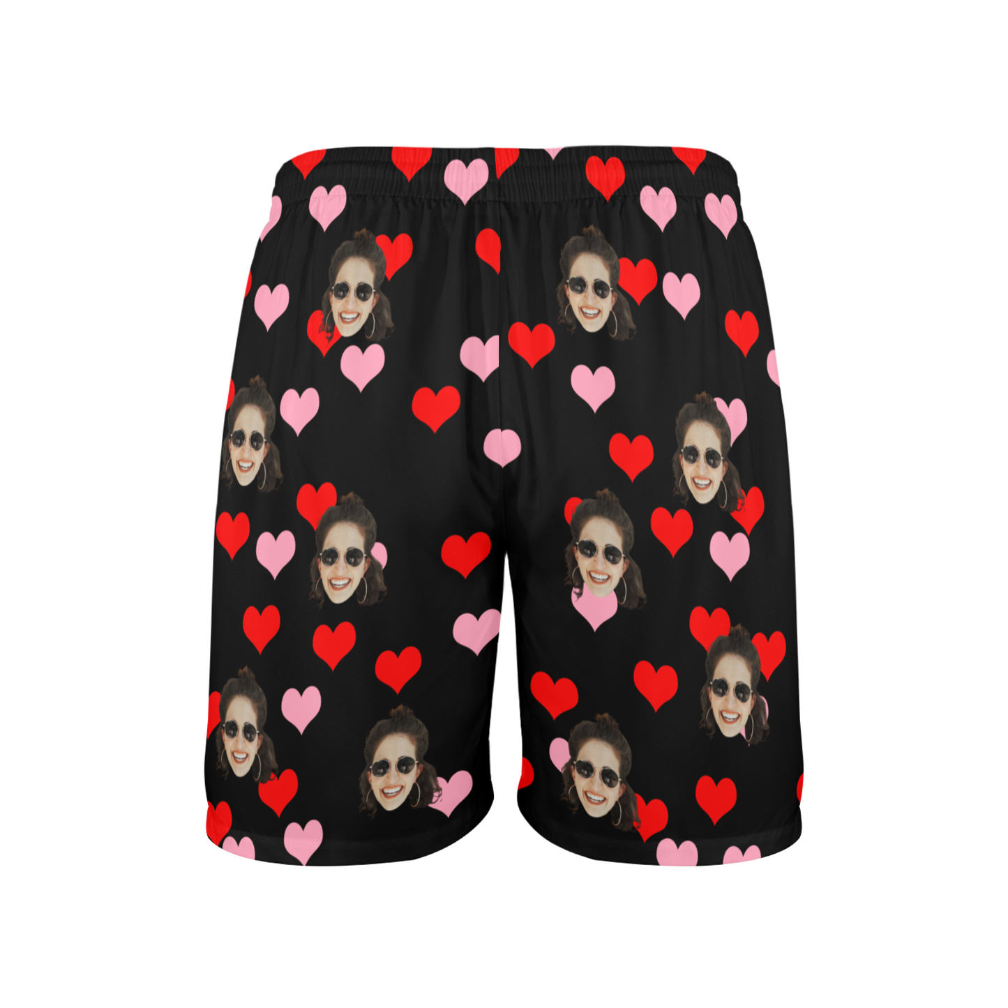 Custom Heart Face Beach Shorts | Personalized Photo Men's Elastic Swim Trunks Bachelor Party